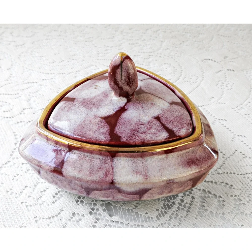Mid-Century Candy Dish Bay Keramik West Germany Maroon White 1960s